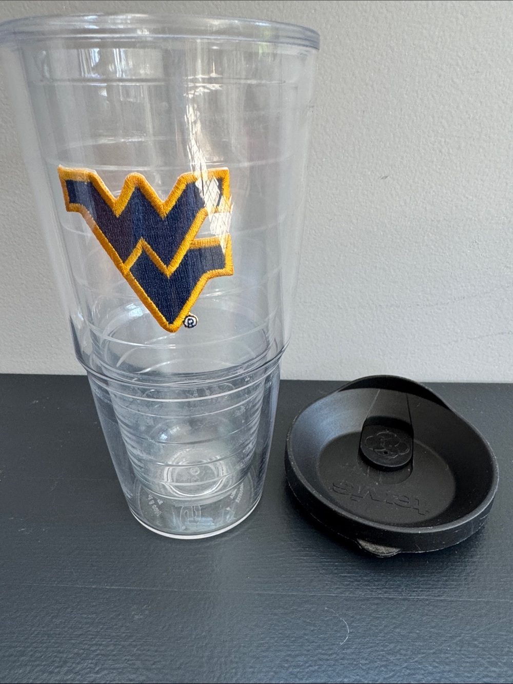 TERVIS Clear 24oz Travel Tumbler with West Virginia University Flying WV Logo